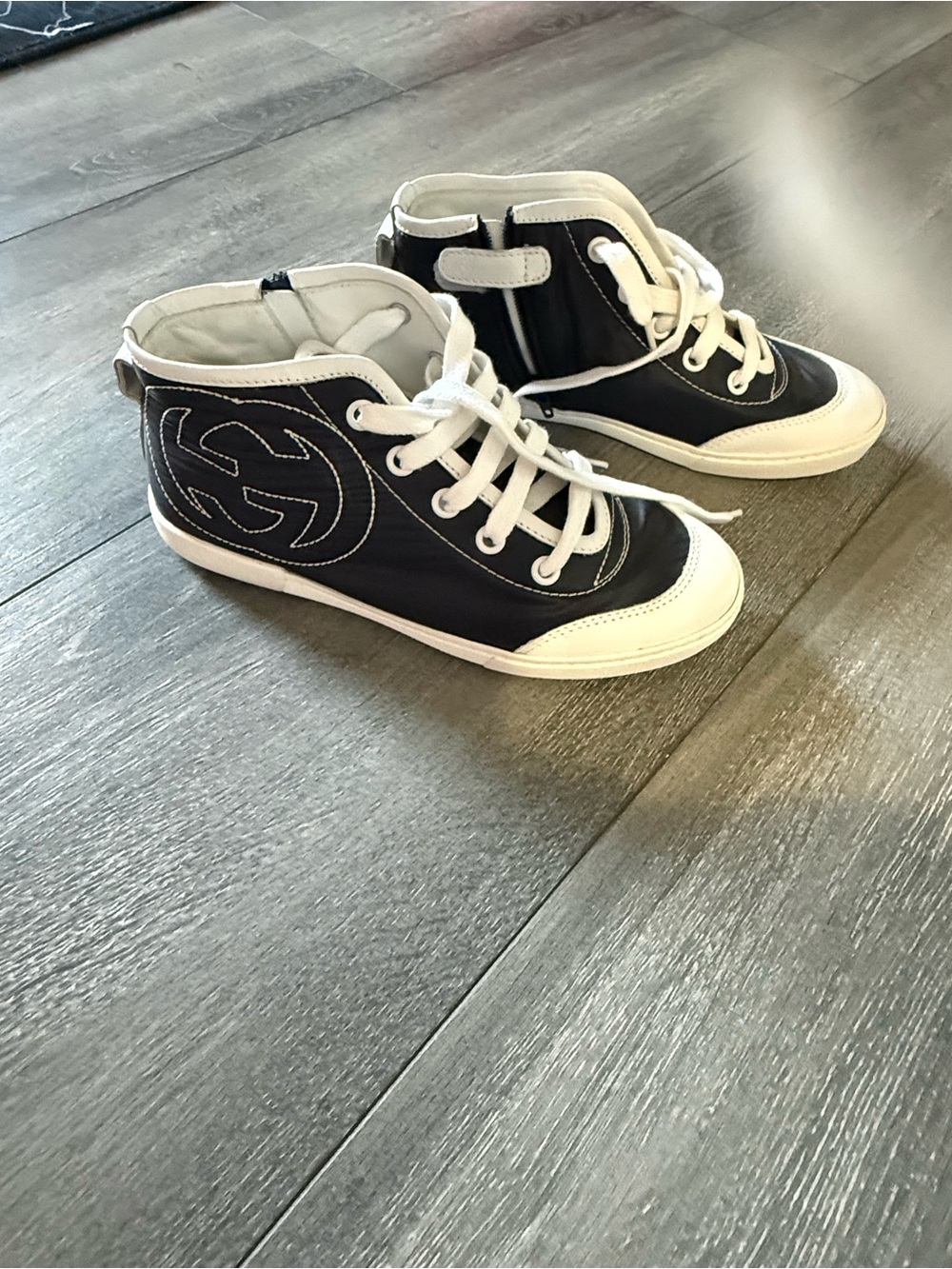 Gucci Kids Black and White High-Top Sneakers with GG Logo